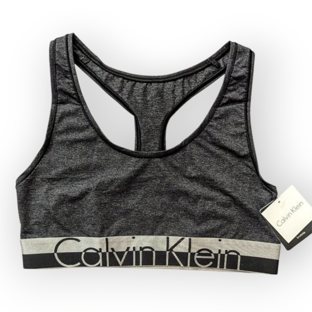 Calvin Klein NWT Medium Cotton Unlined Racerback Bralette Dk Charcoal